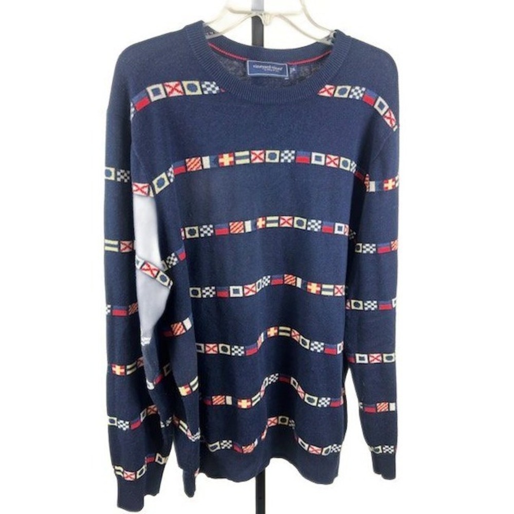 Vineyard Vines Nautical Flag Print Cotton Cashmere Blend Sweater Mens Size XL